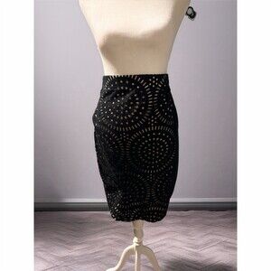 George Skirt Womens 16W Plus Black Geometric Laser Cut Pencil Knee Length
